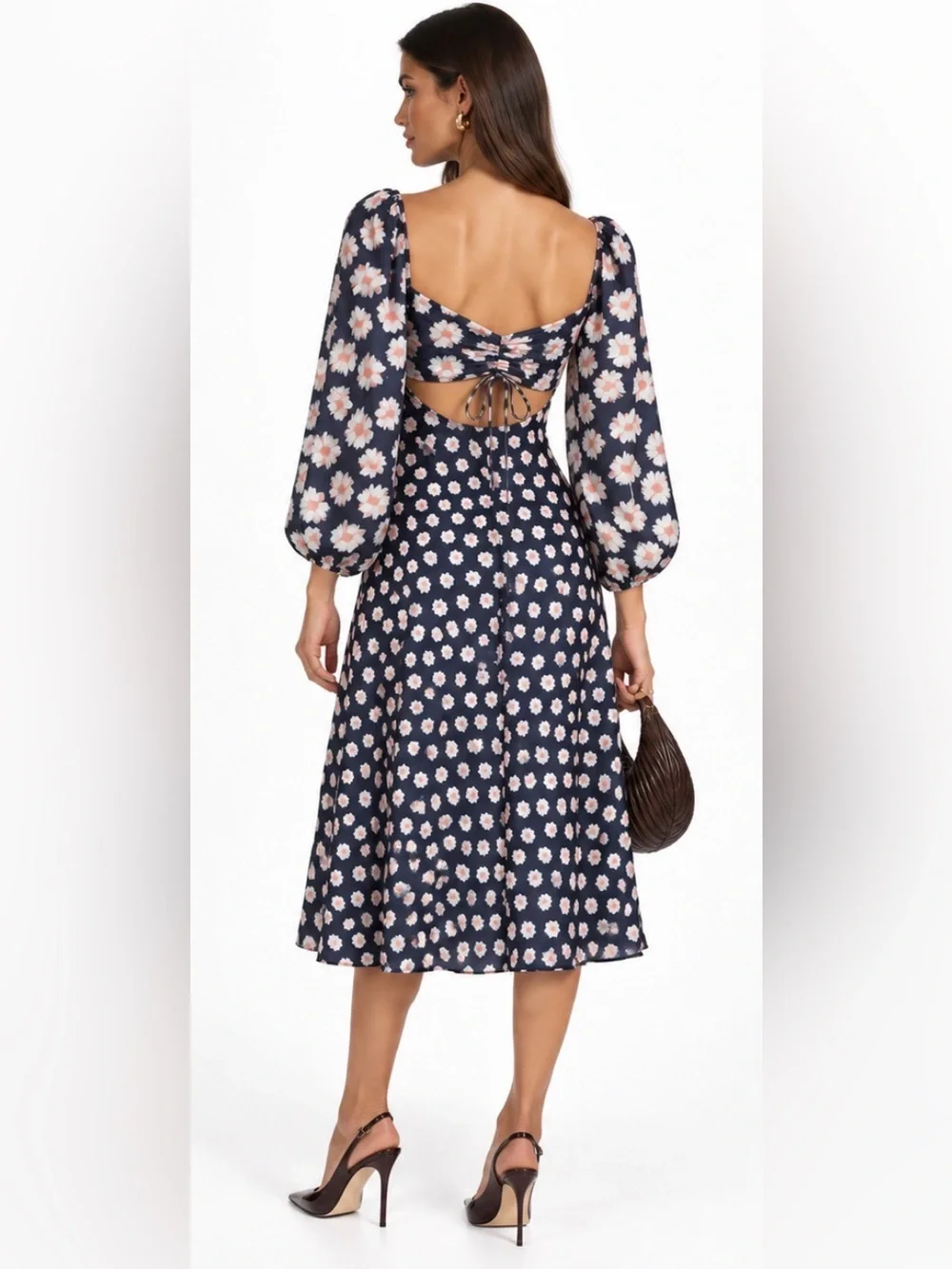 SACHIN & BABI Melody Navy Floral Long sleeve midi Dress